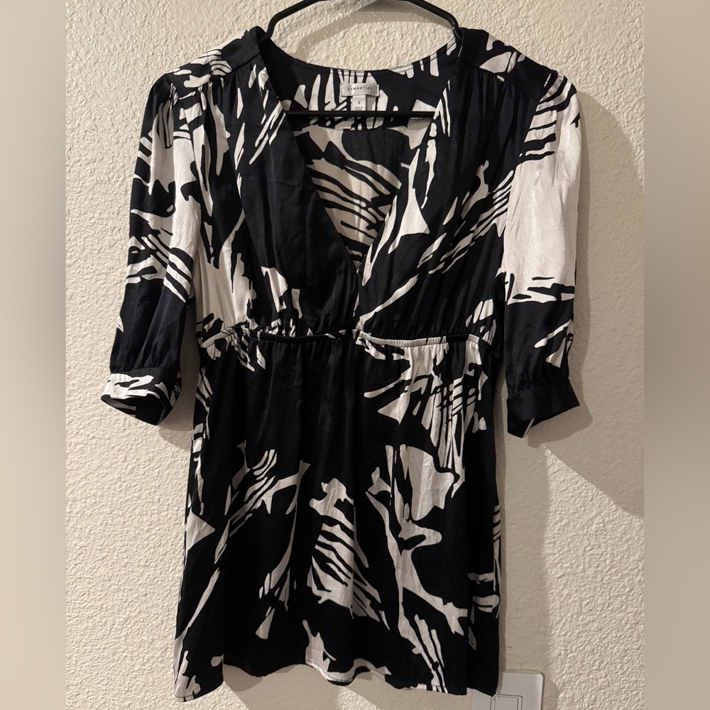 Semantiks Black and White Silk Blend Women's Top